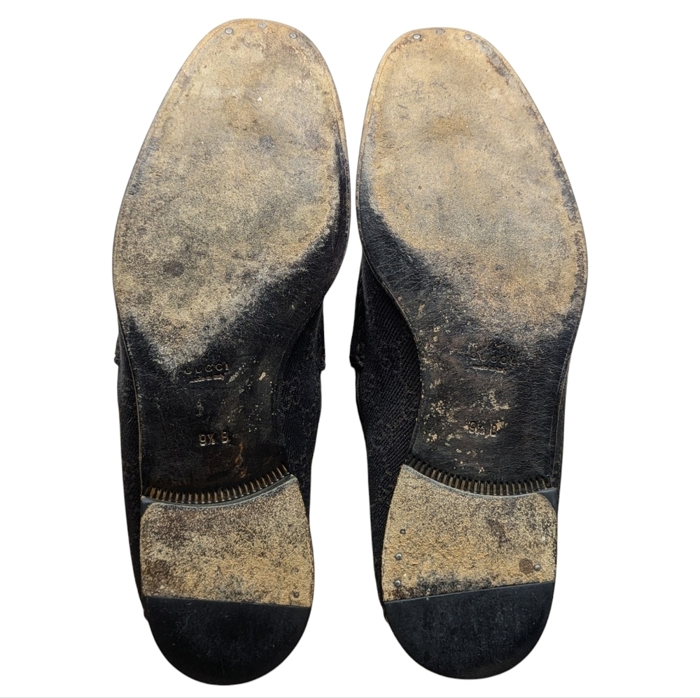 Gucci Black/Brown GG Monogram Web Denim & Leather Vintage Loafer Size 9.5 - Picture 15 of 15